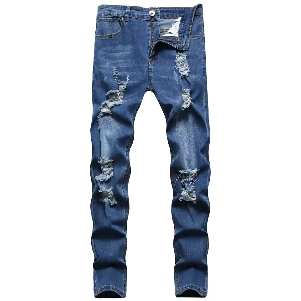 Men’s Slim Fit Jeans – Distressed Denim – Ankle Length – Zipper Fly Casual Style