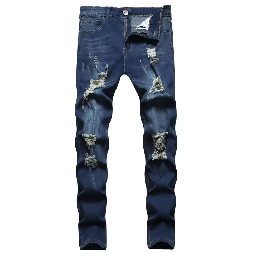 Men’s Slim Fit Jeans – Distressed Denim – Ankle Length – Zipper Fly Casual Style