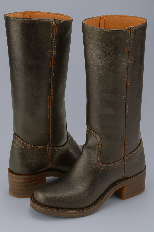 Women’s Knee-High Boots – Leather – Block Heel – Structured Calf Fit – Stitch Detail
