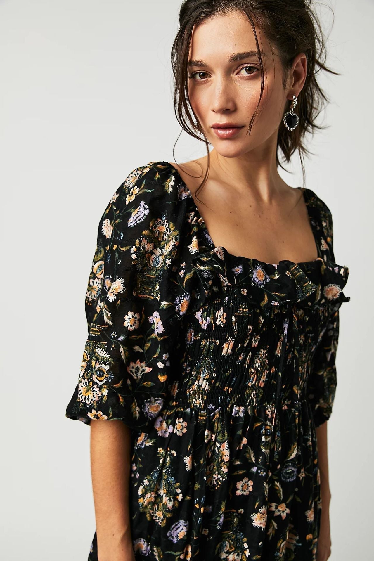 Ariadna® | Printed midi dress with ruched bodice and ruffles