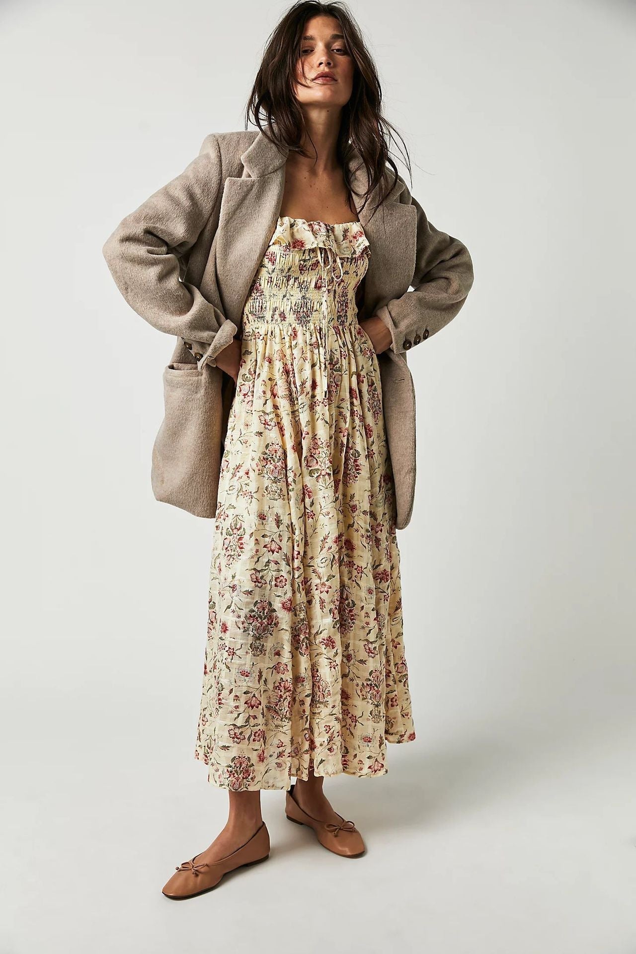 Ariadna® | Printed midi dress with ruched bodice and ruffles