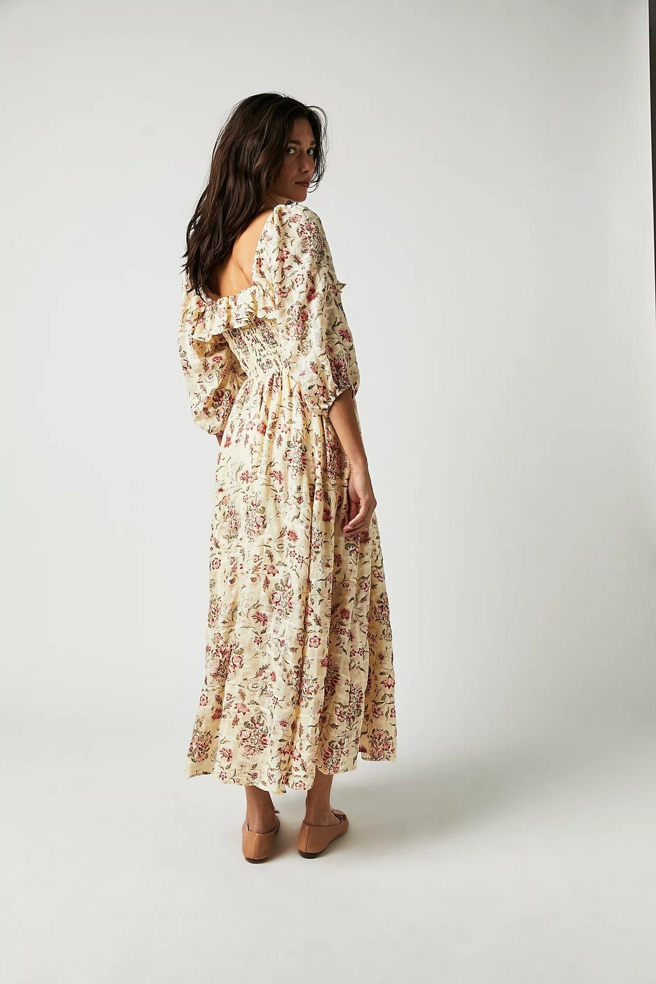 Ariadna® | Printed midi dress with ruched bodice and ruffles
