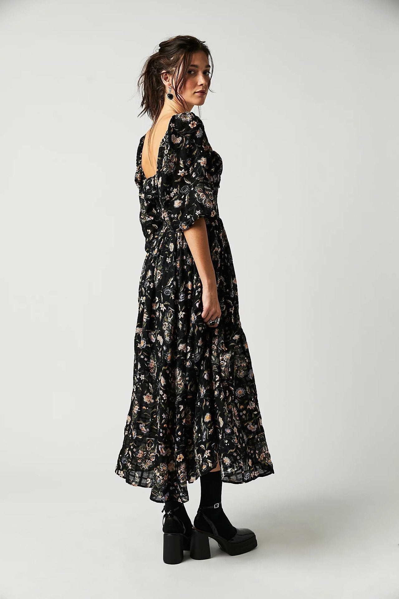 Ariadna® | Printed midi dress with ruched bodice and ruffles