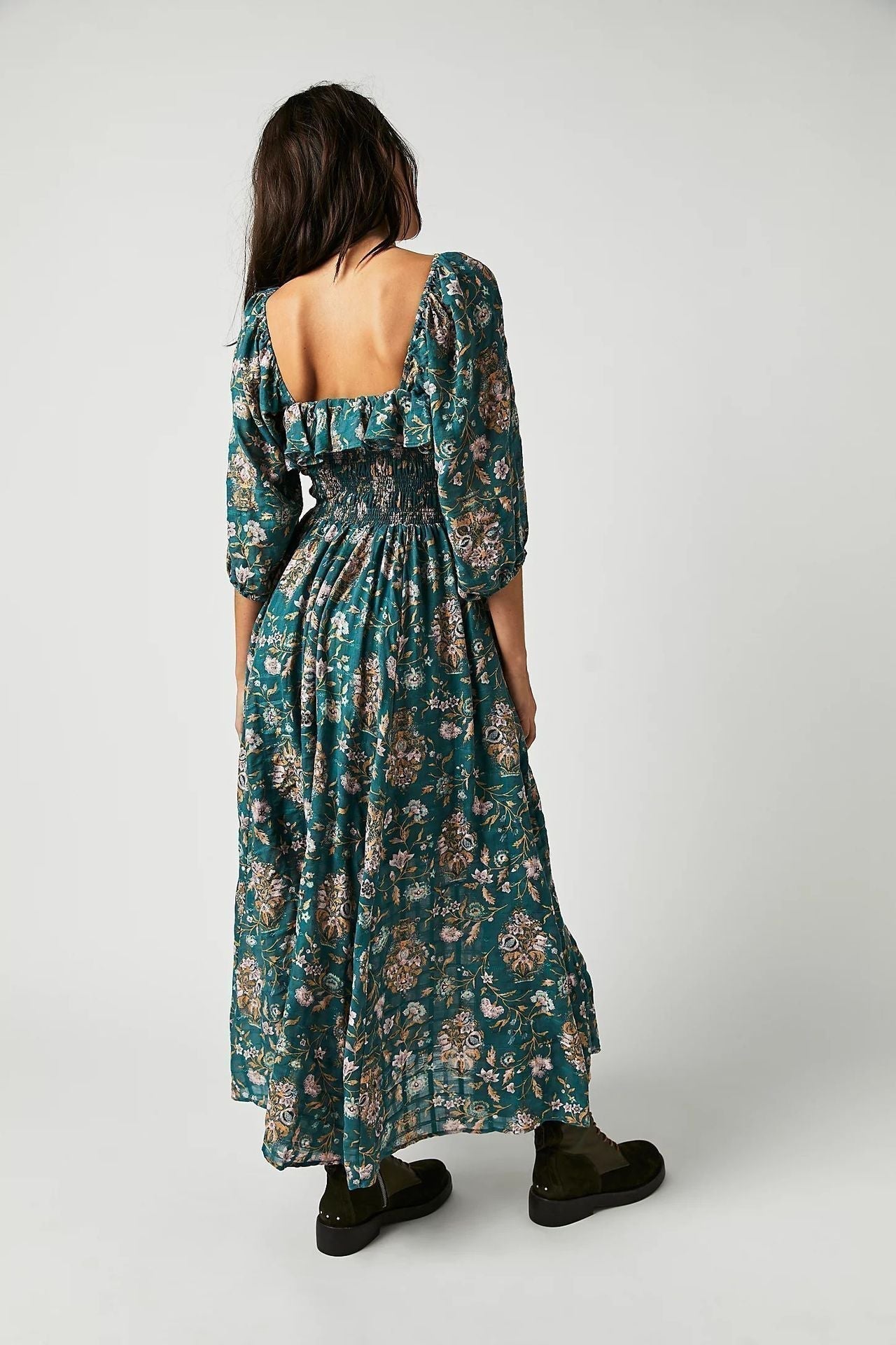 Ariadna® | Printed midi dress with ruched bodice and ruffles
