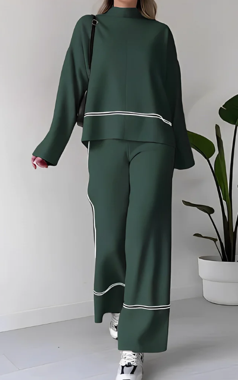 Elara® | Women Spring Summer Solid Color Casual Top Comfortable Design Suit Loose Two-Piece Set Sweater and Pants