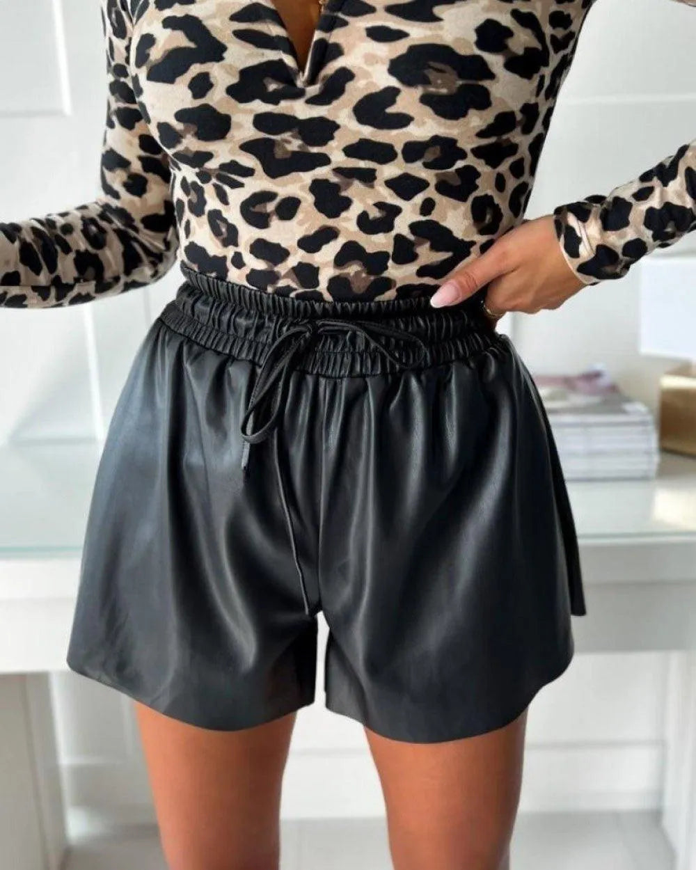 Abigail | Chic Faux Leather High Waist Relaxed Fit Shorts