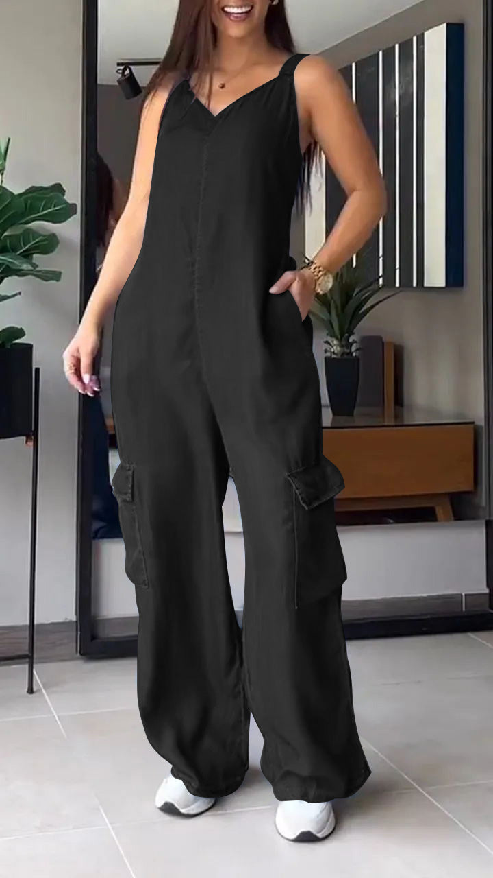 Alessia® | Women'S Sleeveless Denim Cargo Jumpsuit