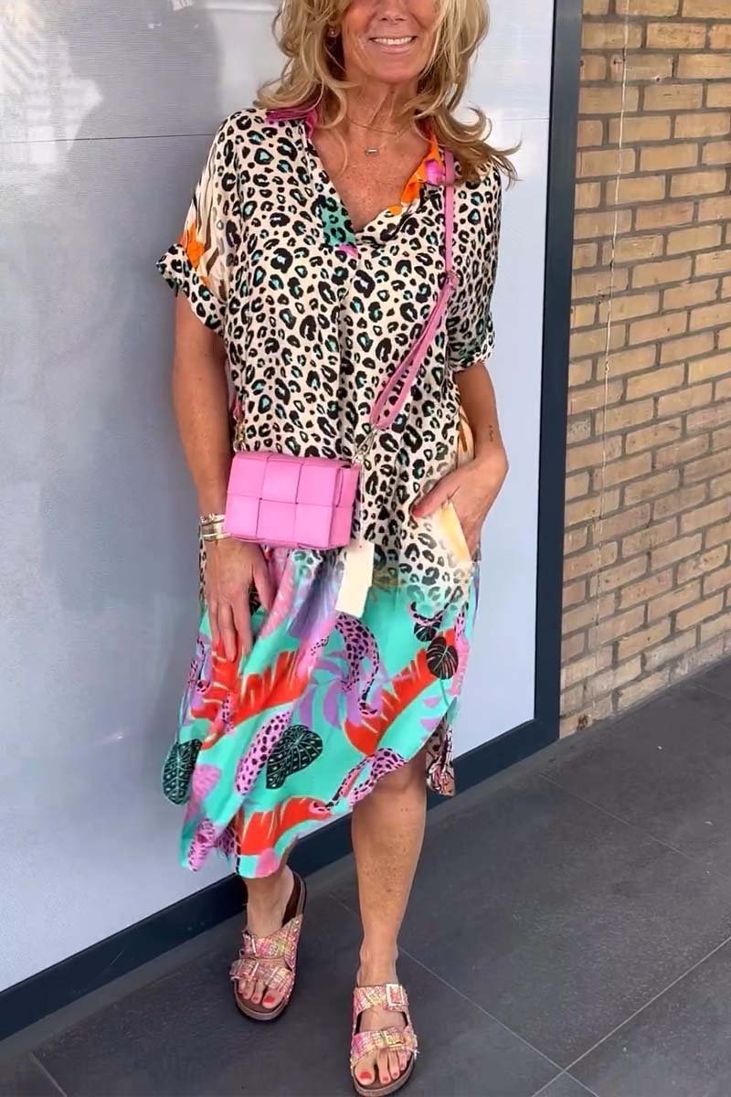 Clara® | Short sleeve leopard print casual dress