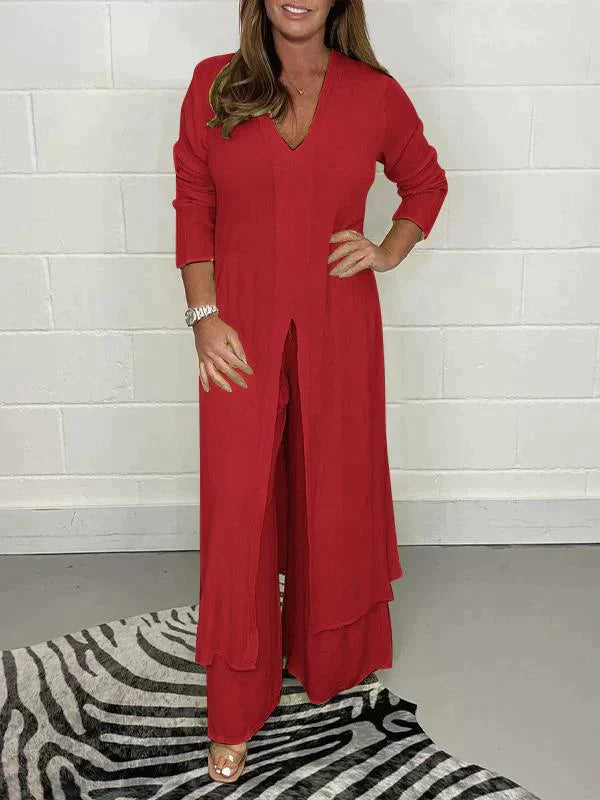 Antonella® | Two-piece set with V-neck and slit