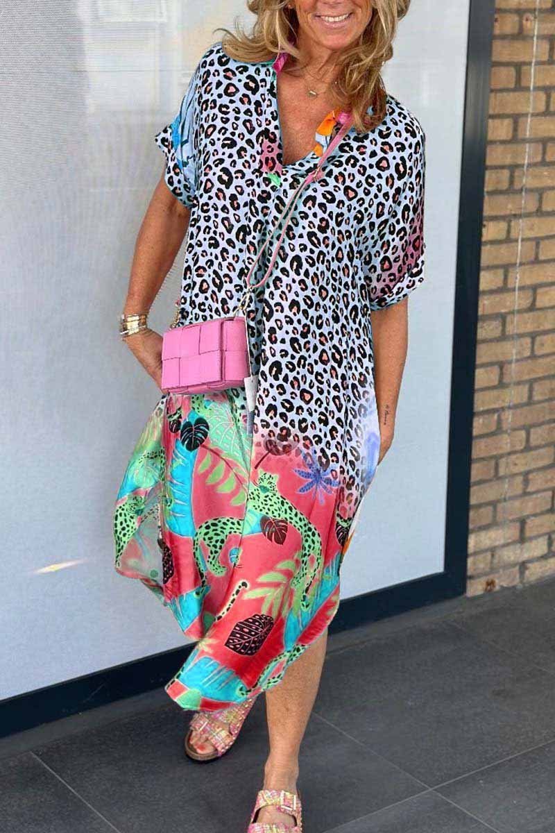 Clara® | Short sleeve leopard print casual dress