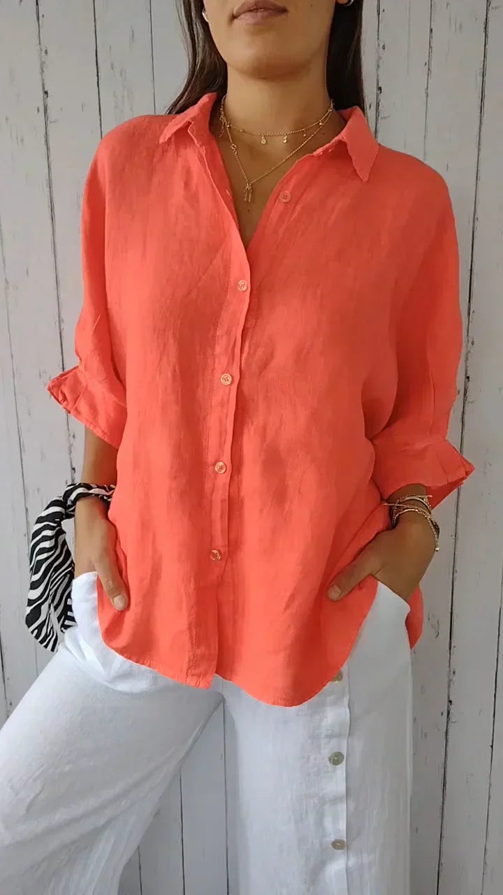Brumfitt® | Blouse Made Of Cotton And Linen With A Button Placket