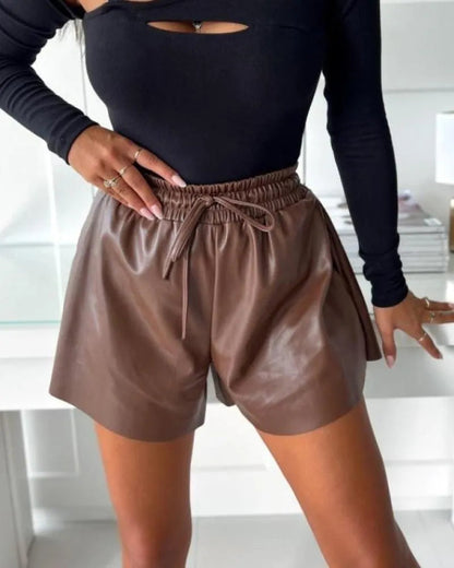 Abigail | Chic Faux Leather High Waist Relaxed Fit Shorts