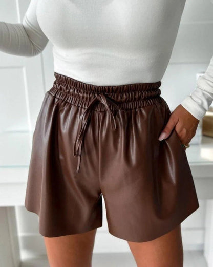 Abigail | Chic Faux Leather High Waist Relaxed Fit Shorts