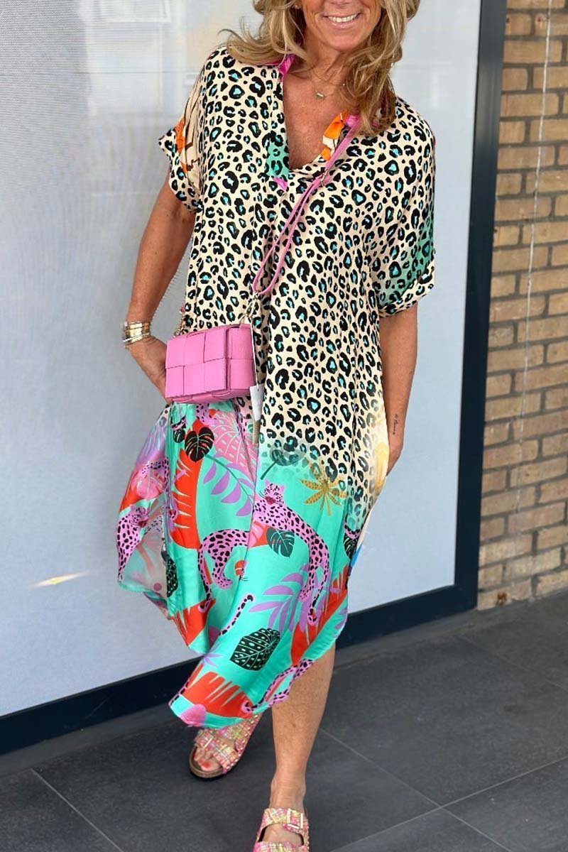 Clara® | Short sleeve leopard print casual dress