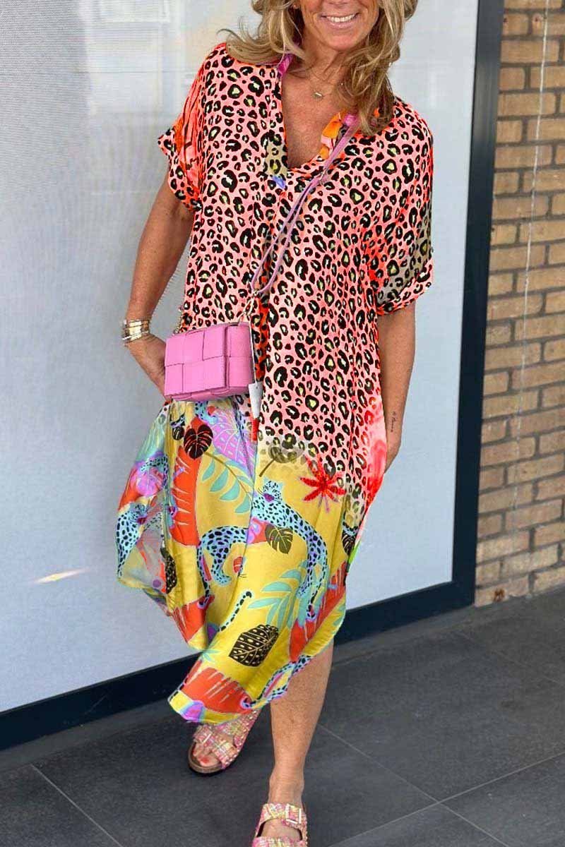 Clara® | Short sleeve leopard print casual dress