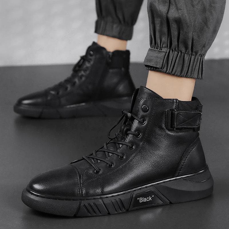 Men’s Ankle Boots – Leather – Lace-Up with Buckle – Grip Sole – Structured Fit