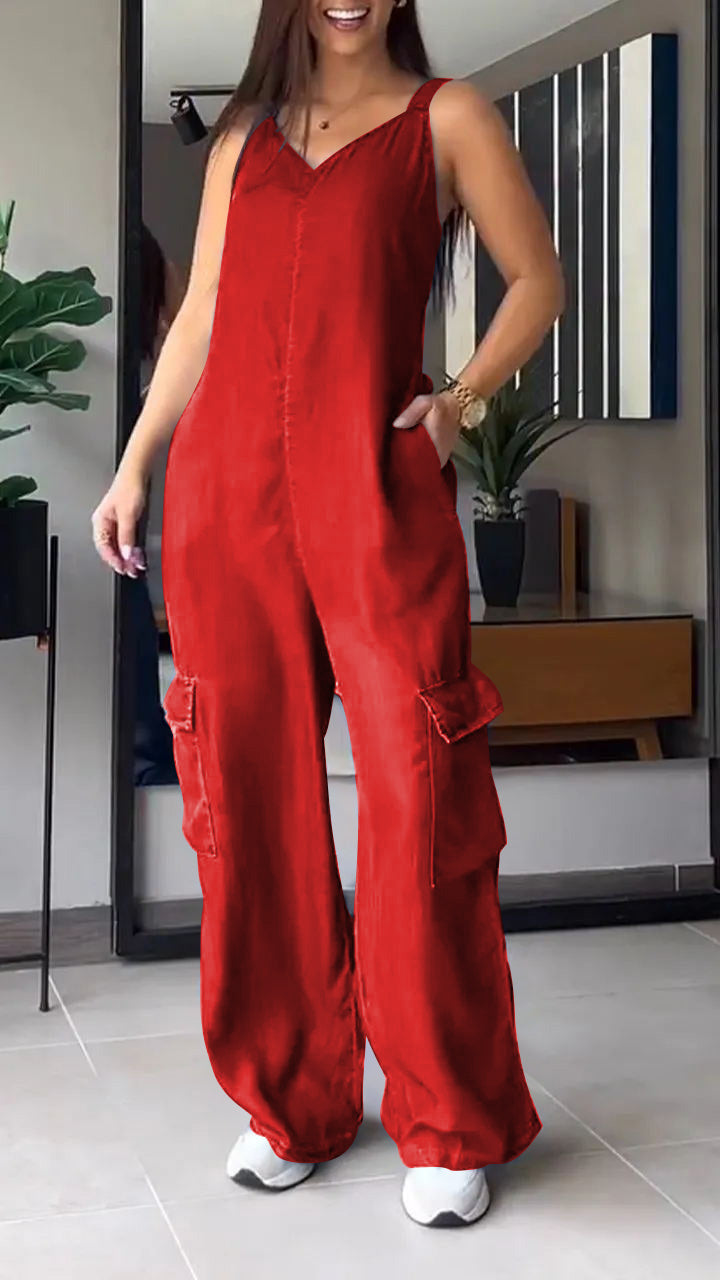 Alessia® | Women'S Sleeveless Denim Cargo Jumpsuit