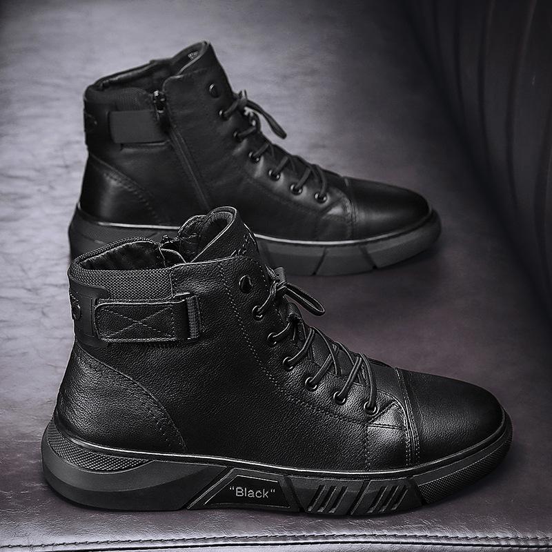 Men’s Ankle Boots – Leather – Lace-Up with Buckle – Grip Sole – Structured Fit