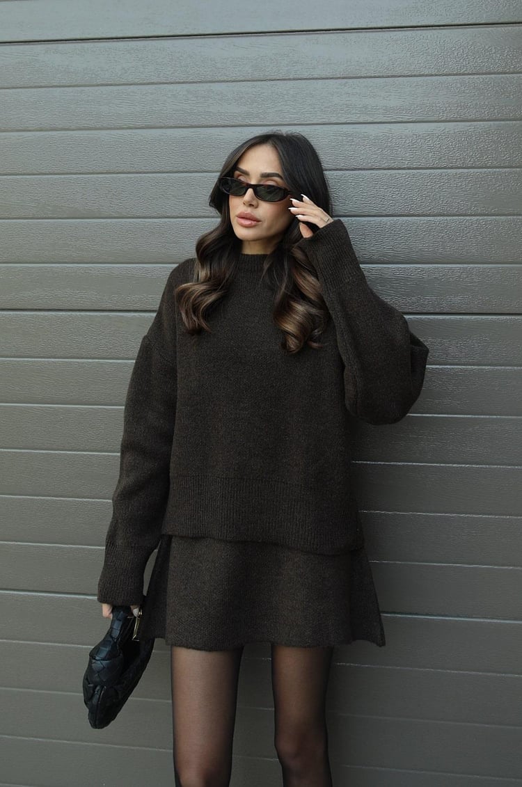 Dominique | Women's Oversized Mini Sweater Skirt Set