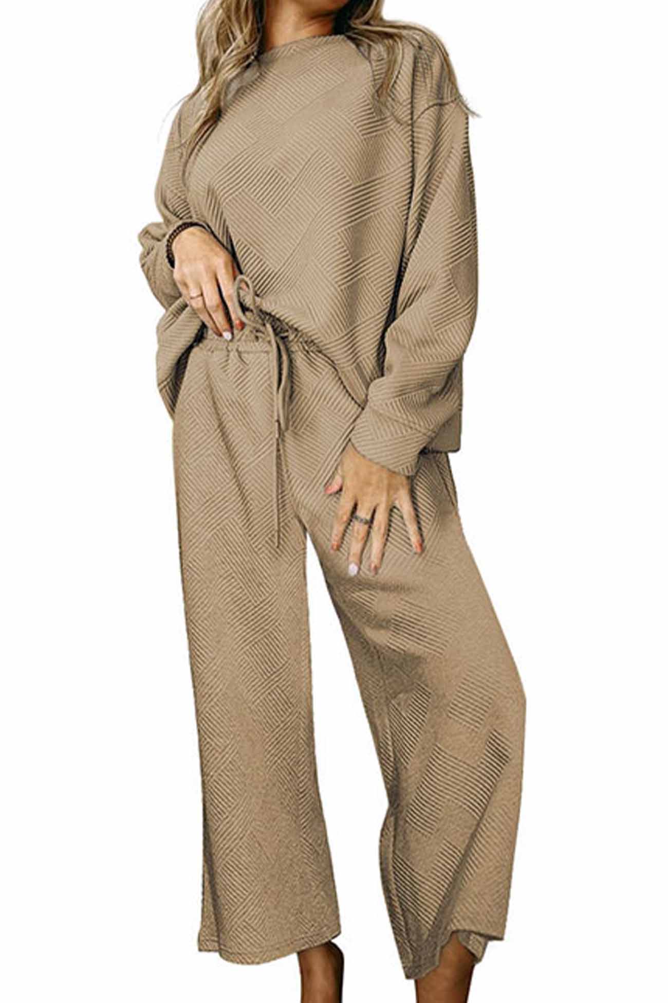 Anneliese® | Solid color textured long sleeve long pants set