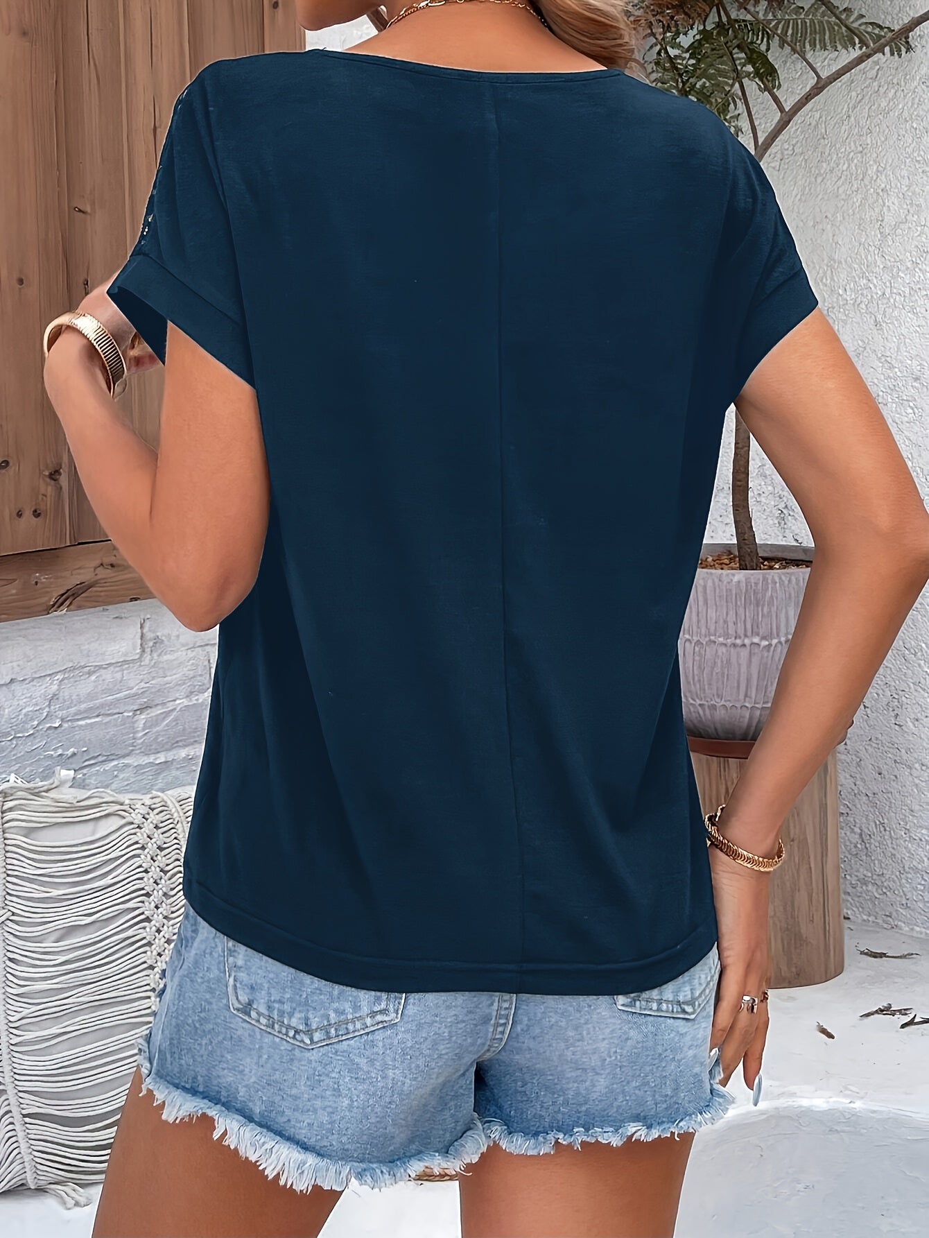 Ceres® | Trendy Bordeaux T-Shirt With Lace Trim And Batwing Sleeves