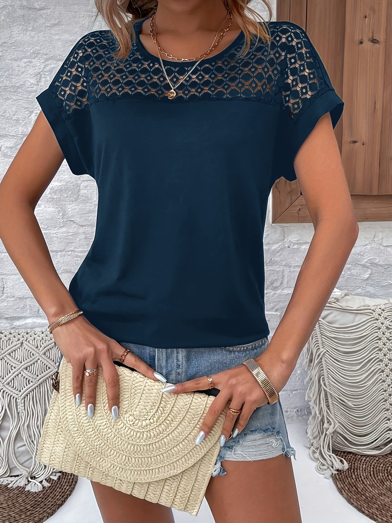Ceres® | Trendy Bordeaux T-Shirt With Lace Trim And Batwing Sleeves