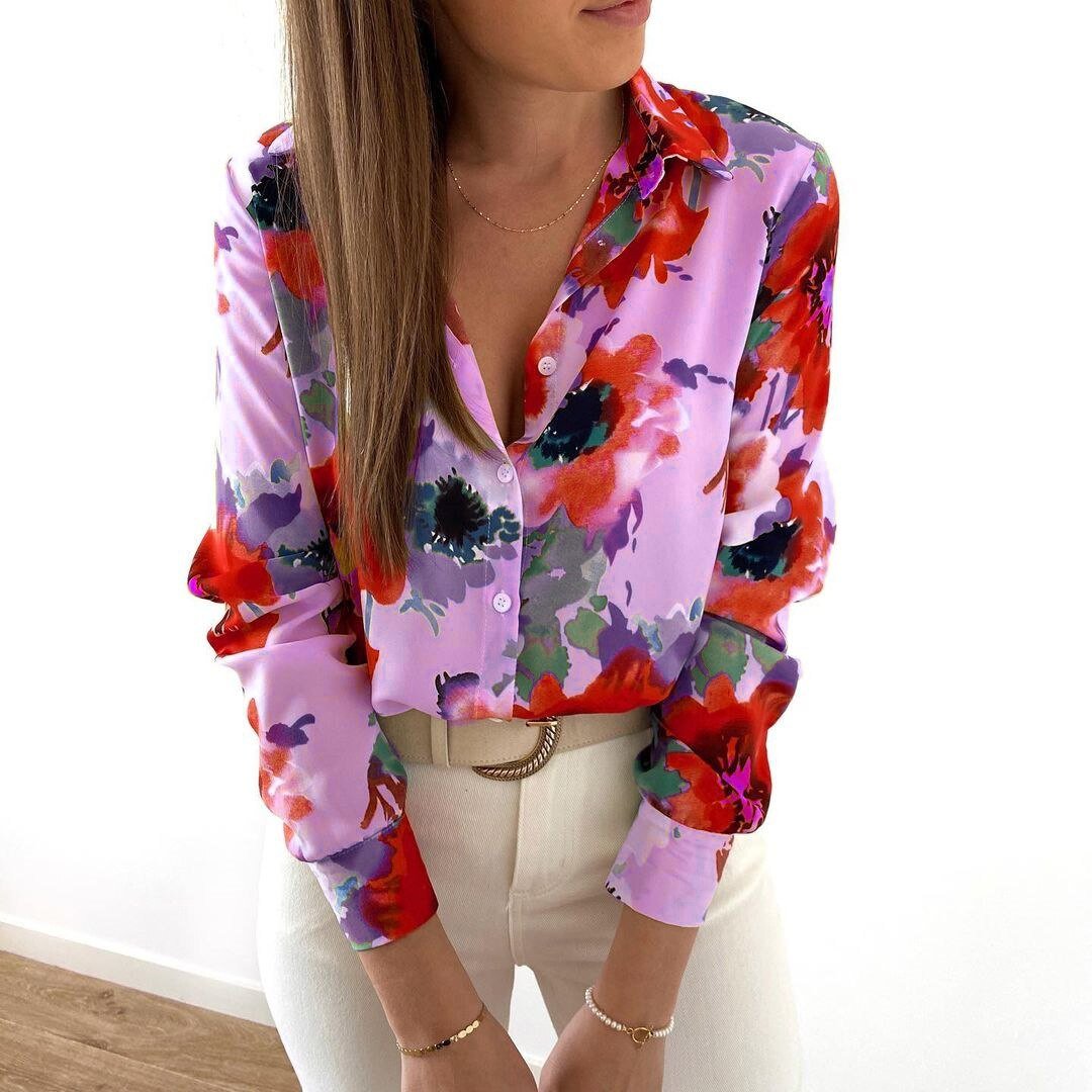 Braylin® | Long Sleeve Blouse With Floral Buttons