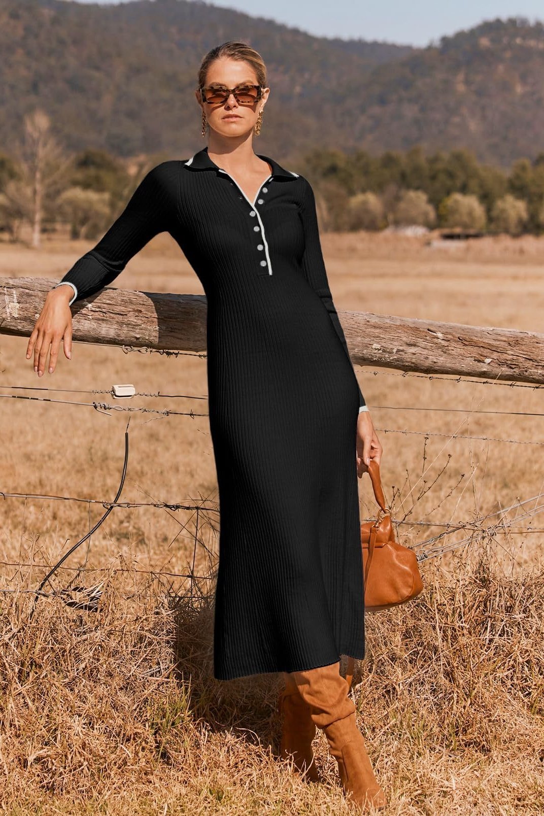 Elena® | Lauren midi dress with button closure and collar