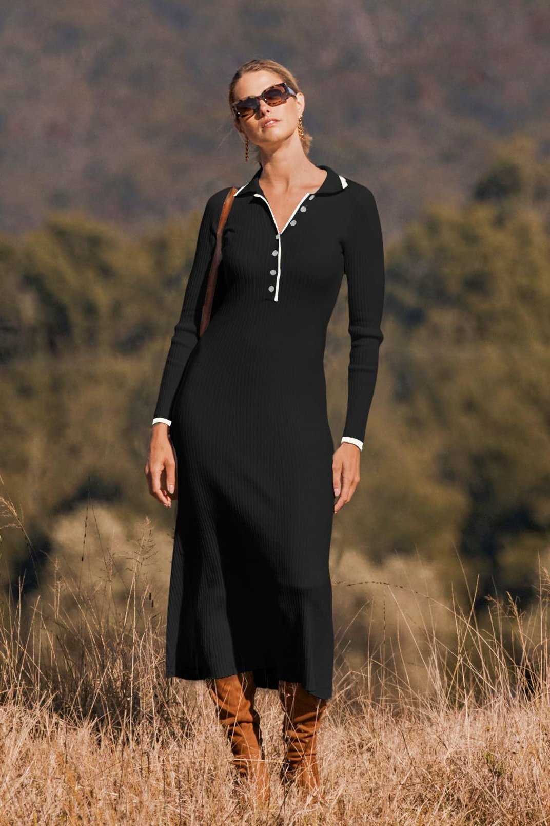 Elena® | Lauren midi dress with button closure and collar