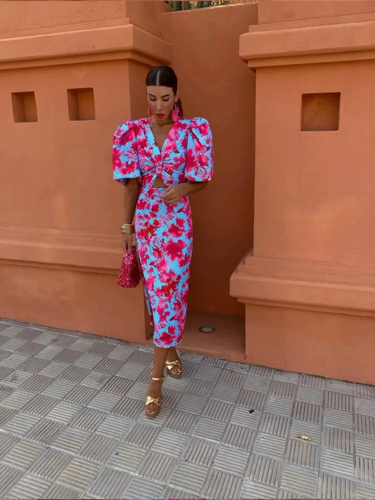 Dianna | Women’s Elegant Puff Sleeve Printed Dress