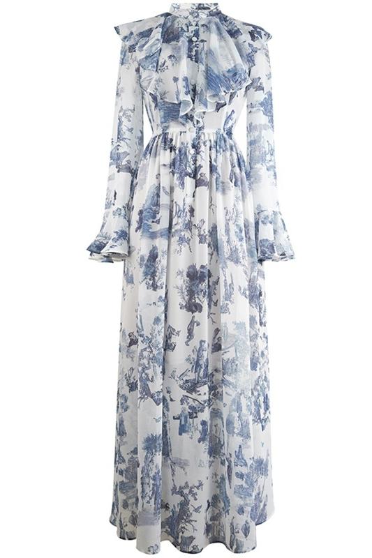 Delia® | Printed Discontinued Chiffon Maxi Dress with Ruffles