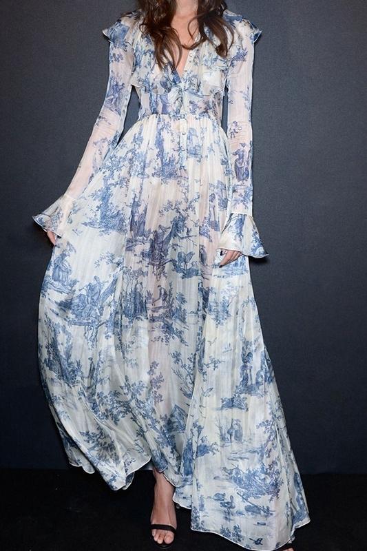 Delia® | Printed Discontinued Chiffon Maxi Dress with Ruffles