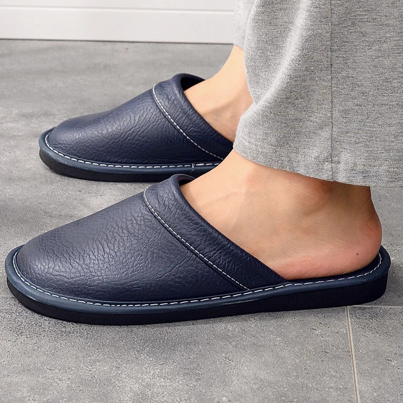 Women’s Slip-On Slippers – Textured Faux Leather – Closed Toe – Indoor Comfort Fit