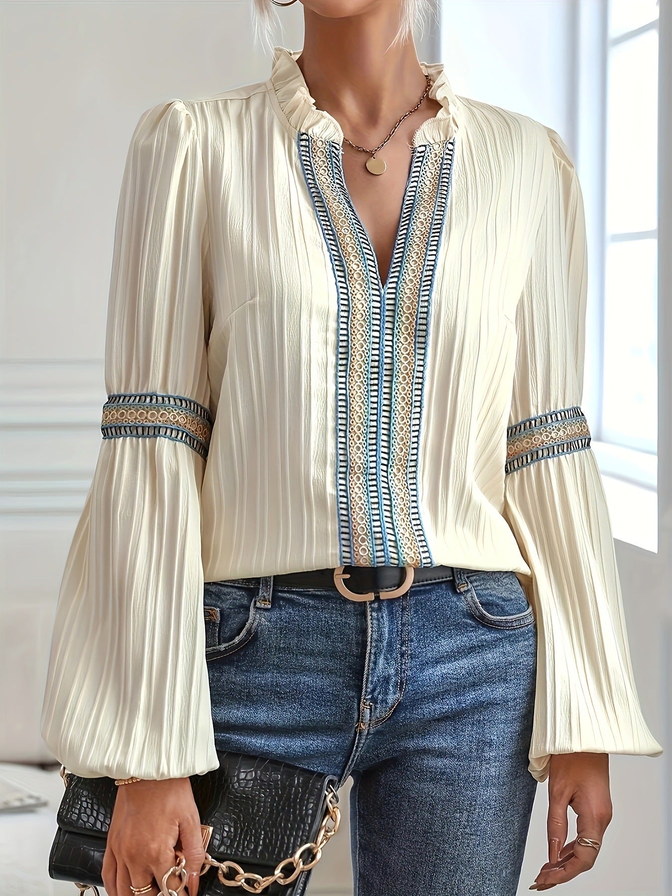 Barbara® | Long-sleeved bohemian blouse with tribal details
