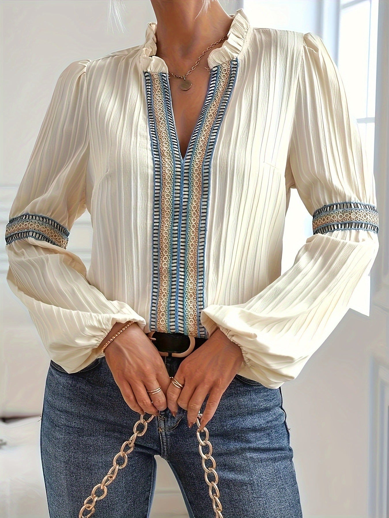 Barbara® | Long-sleeved bohemian blouse with tribal details