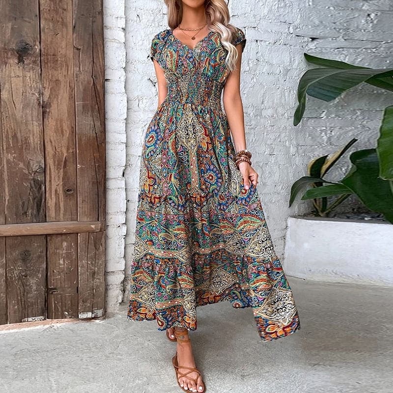 Sally | Elegant Flowy Maxi Dress with V-neck