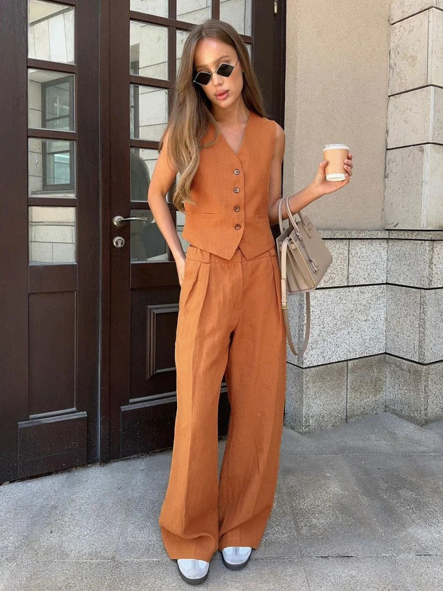 Delia® | Two-piece set consisting of a cotton vest and trousers