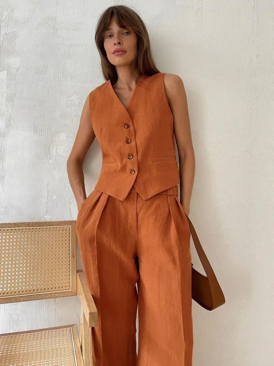 Delia® | Two-piece set consisting of a cotton vest and trousers