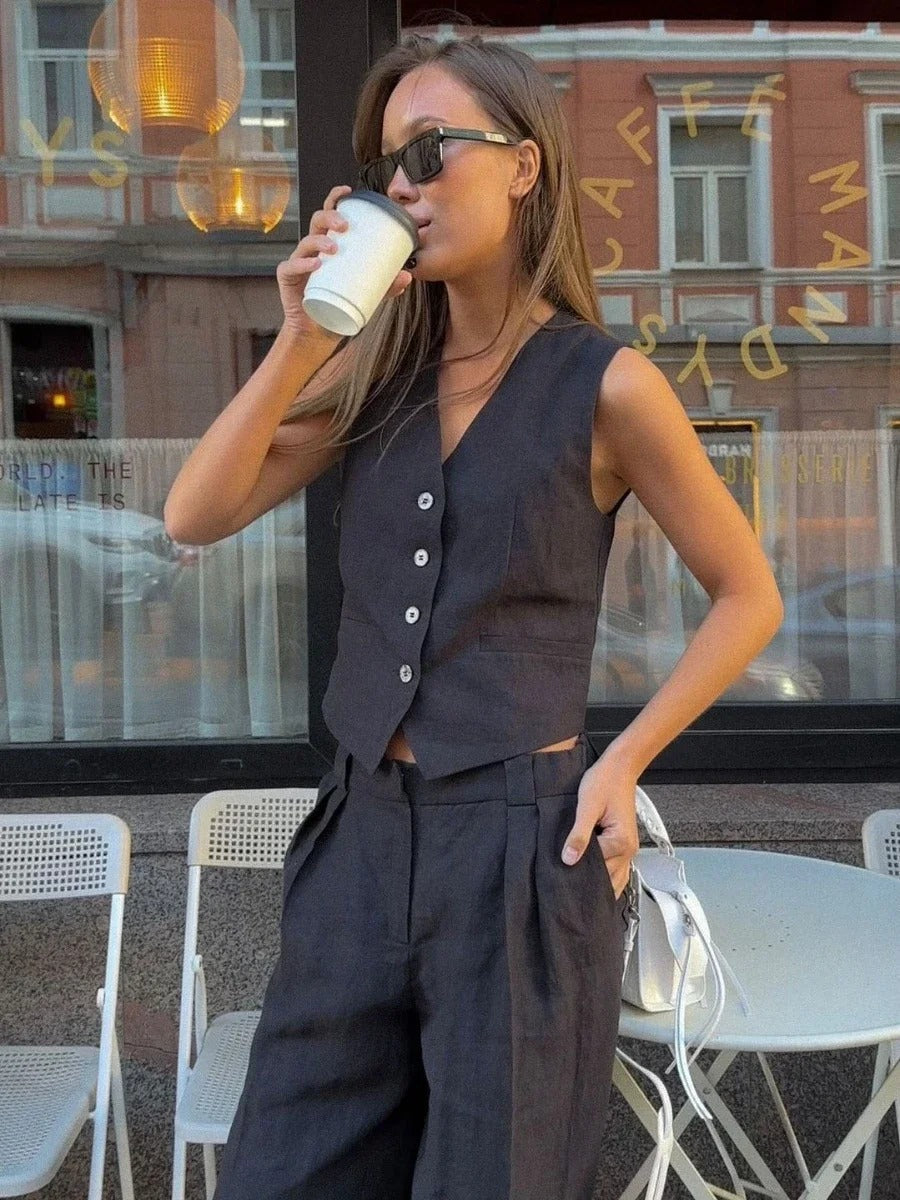 Delia® | Two-piece set consisting of a cotton vest and trousers