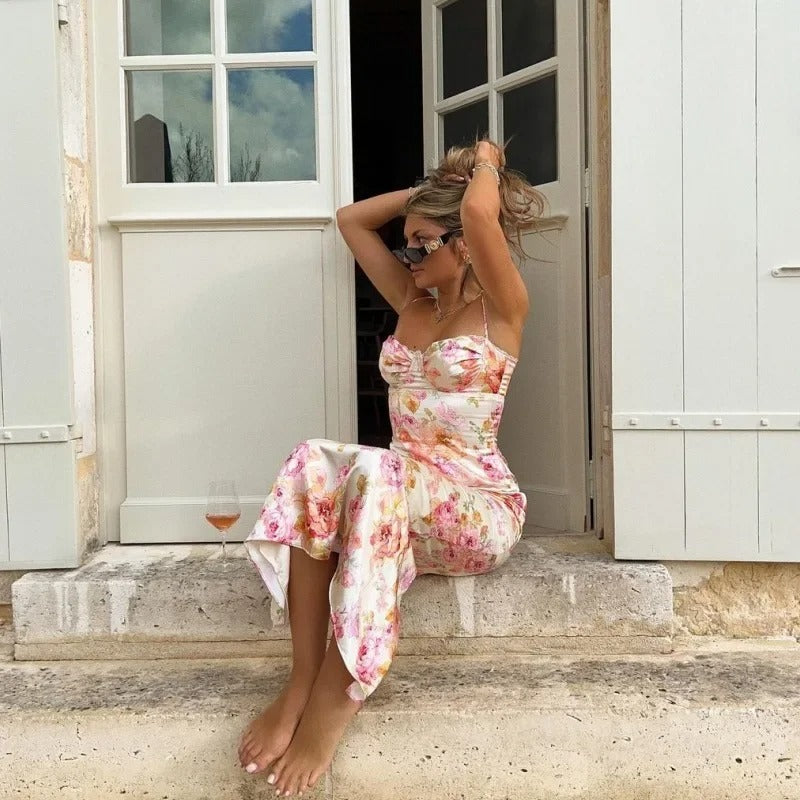 Heather | Elegant Floral Maxi Dress with Lace Trim