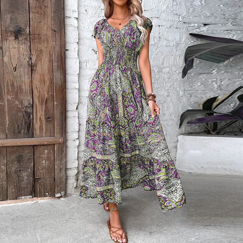 Sally | Elegant Flowy Maxi Dress with V-neck