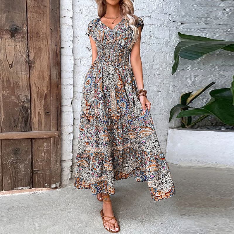 Sally | Elegant Flowy Maxi Dress with V-neck