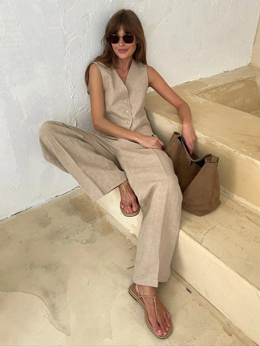 Delia® | Two-piece set consisting of a cotton vest and trousers