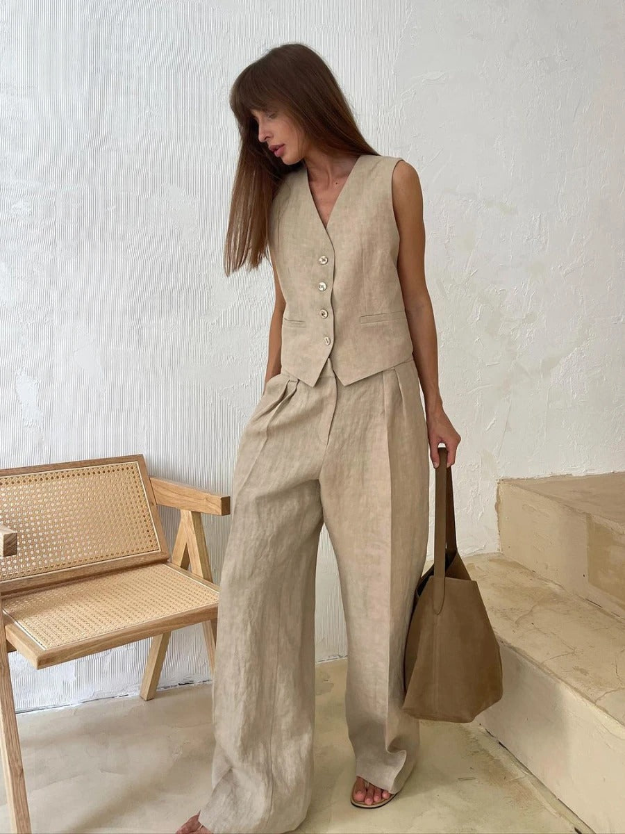 Delia® | Two-piece set consisting of a cotton vest and trousers