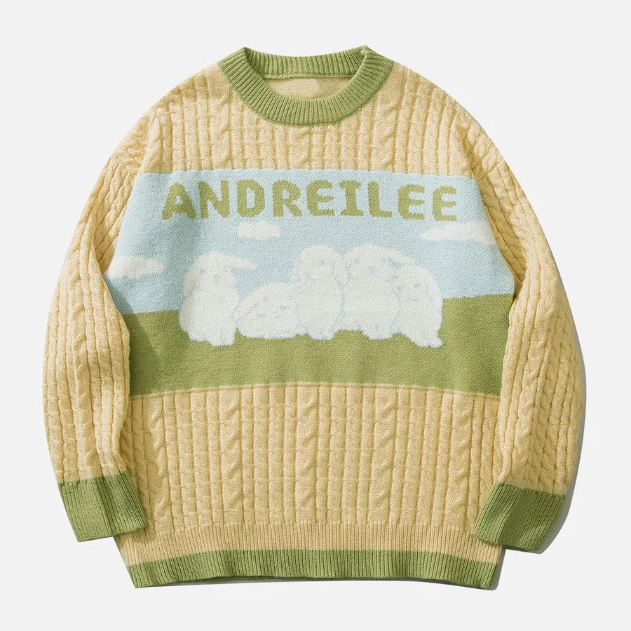 Aranza® | Cable sweater with a pastel cloud pattern