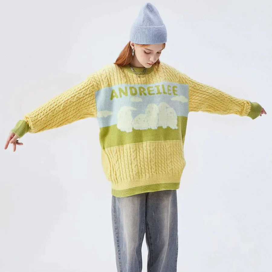 Aranza® | Cable sweater with a pastel cloud pattern
