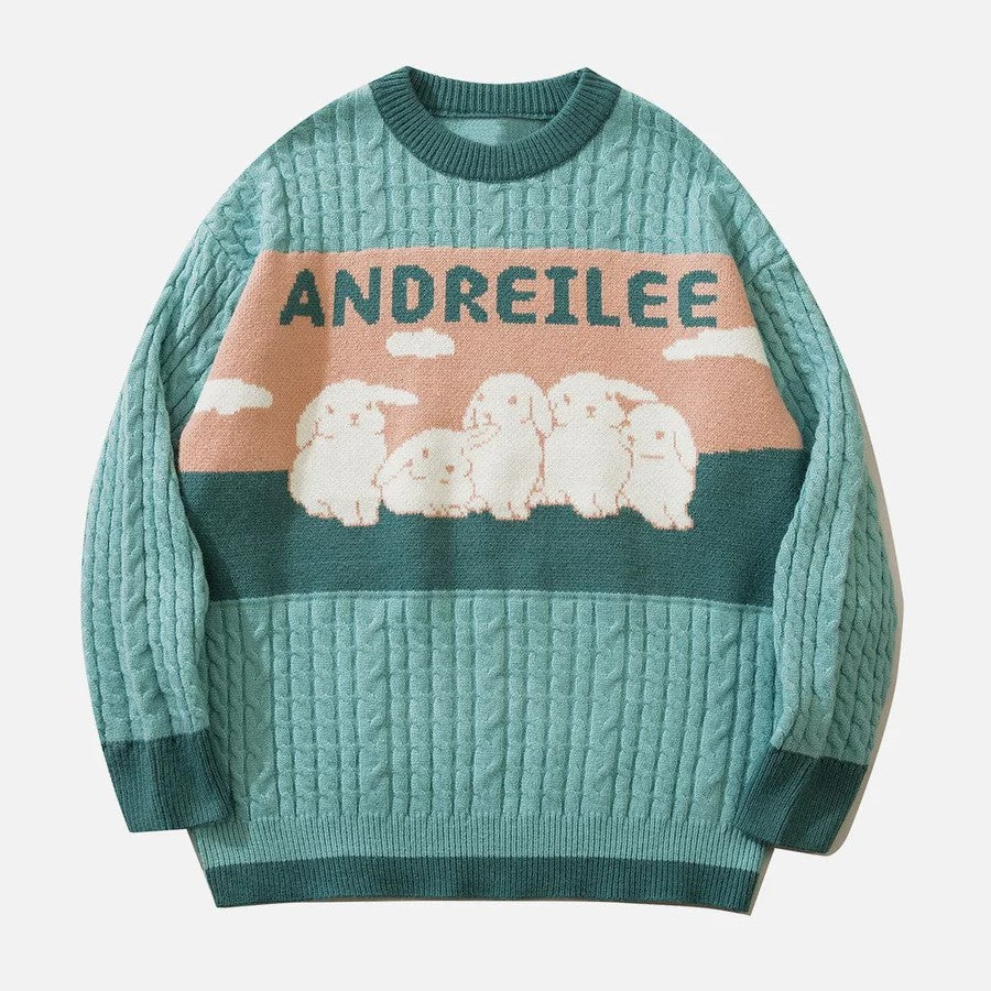 Aranza® | Cable sweater with a pastel cloud pattern