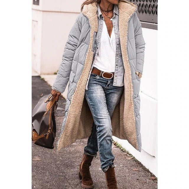 Claudia | Longer Fleece Coat with Hood and Casual Cut