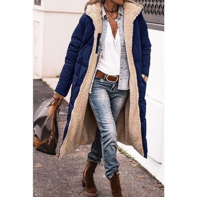 Claudia | Longer Fleece Coat with Hood and Casual Cut