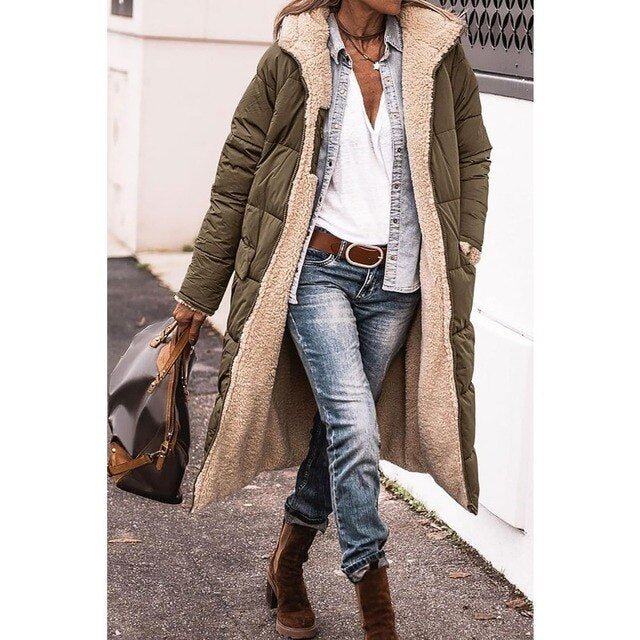 Claudia | Longer Fleece Coat with Hood and Casual Cut